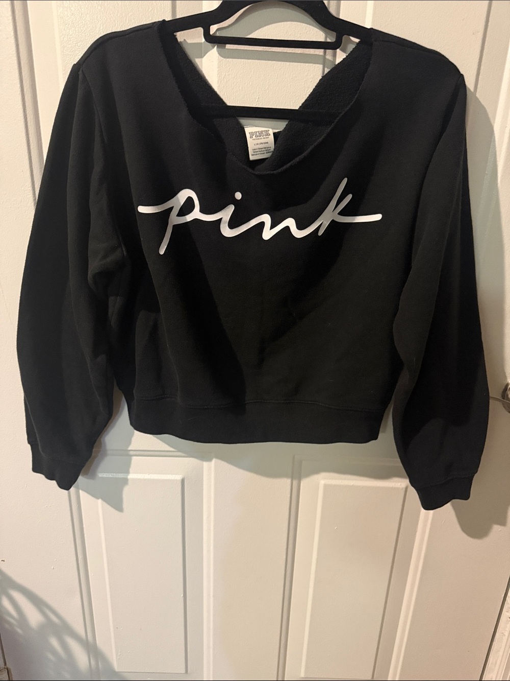 PINK Victoria's Secret cropped Black Sweatshirt with White Script